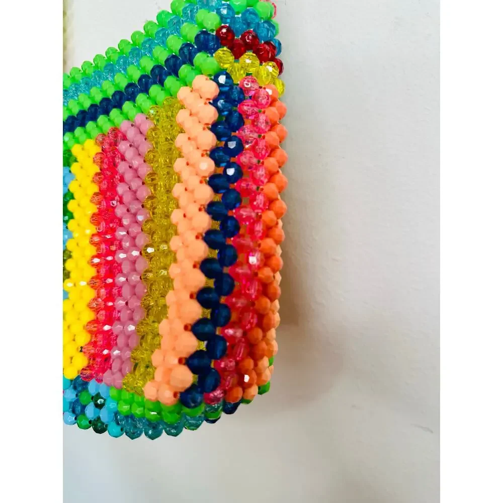 SUSAN ALEXANDRA Rainbow Colorful Beaded Beautiful Geometric Top Handle Bag